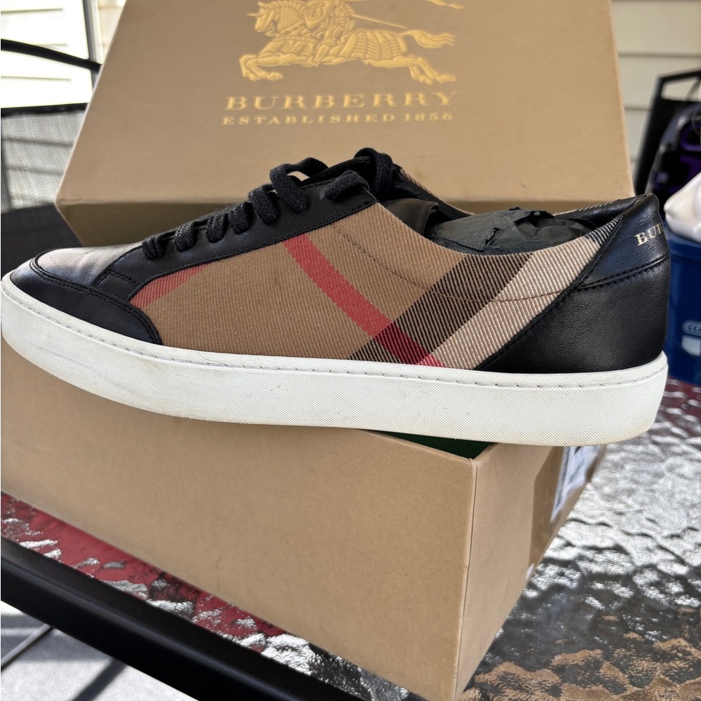 Check Detail Leather Trainer Burberry Sneaker (Size: 40) - Picture 4 of 5